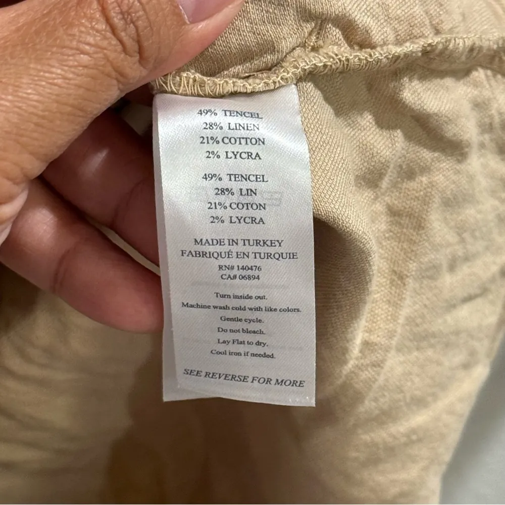 Faherty Size Large Tan Arlie Romper Button Up Collared Linen Blend Casual Comfy - Image 5