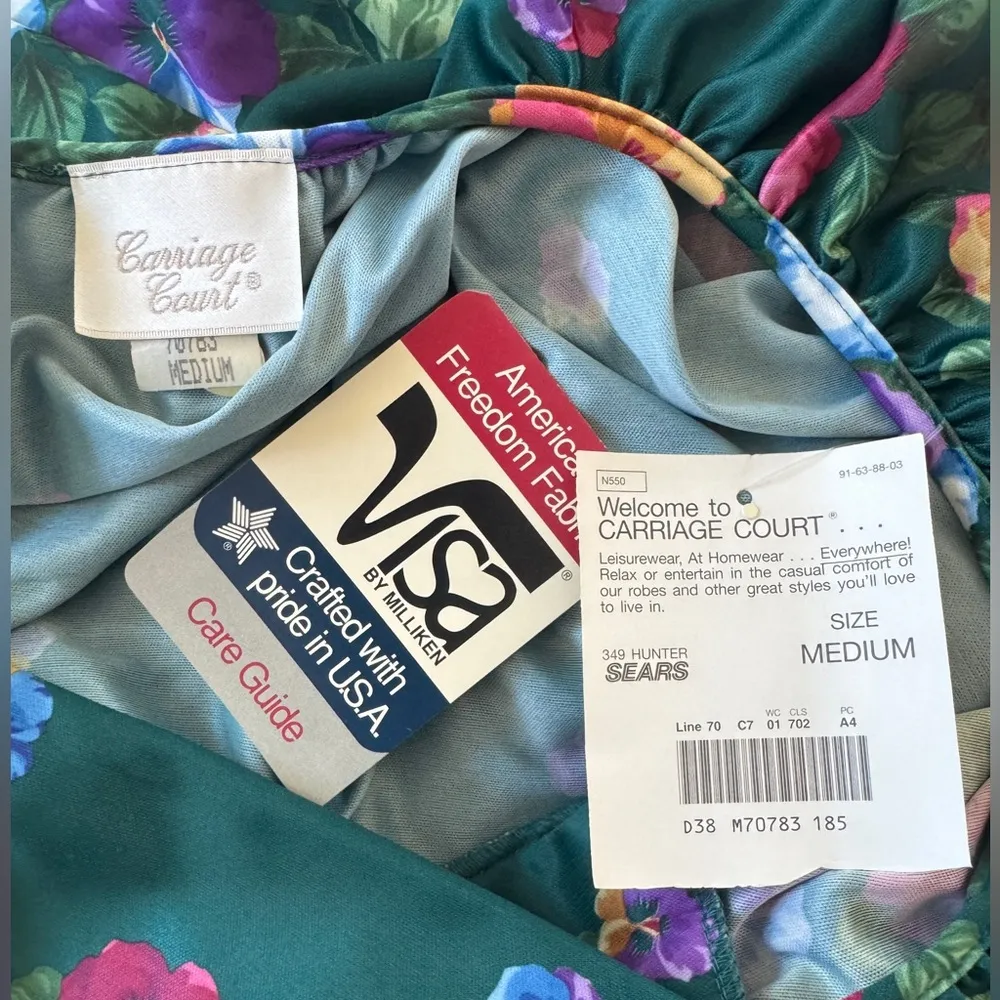 NWT Carriage Court Dark Teal Floral Print Square Neck Relaxed Fit Midi Dress Blue Size M - Image 7