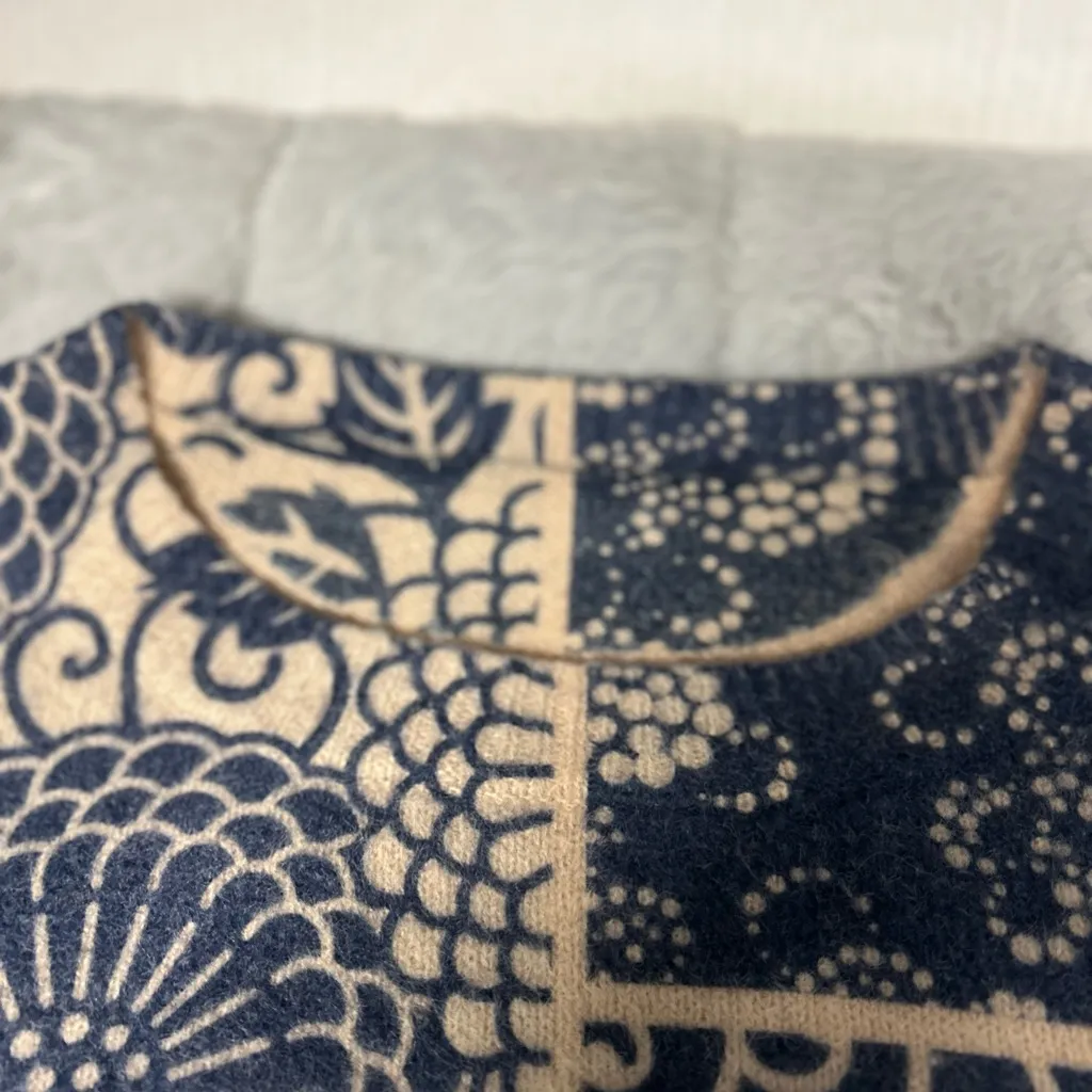 Navy and Beige Wagara Patchwork Patterned oversized Sweater Blue Size XXL - Image 7