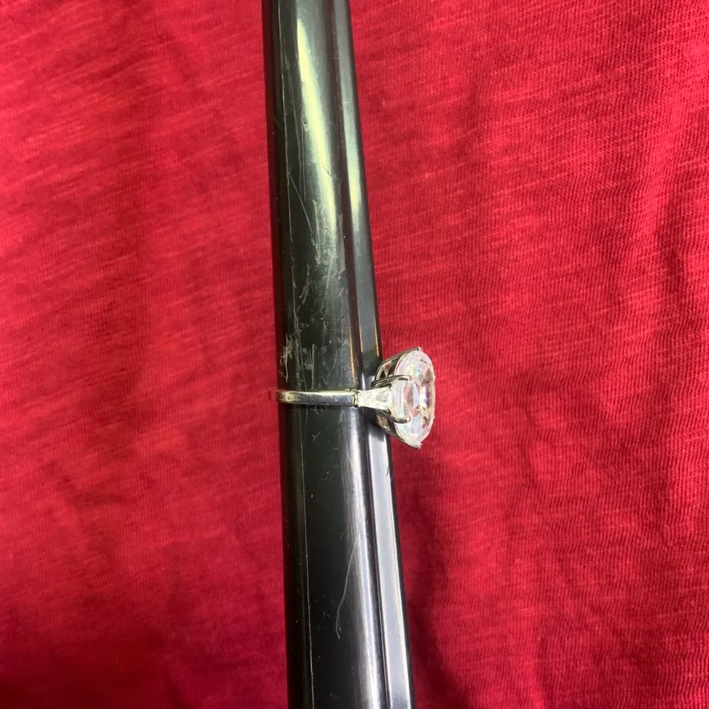 Emerald Cut Silver Ring with Solitaire Stone - Image 3