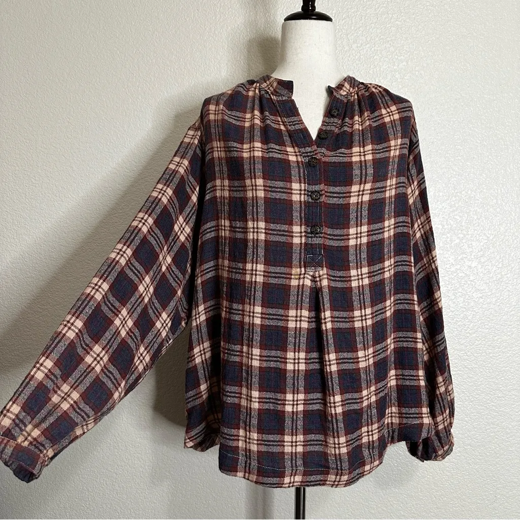 Free People Northern Bound Plaid Flannel Popover Top, Sz Small - Image 4