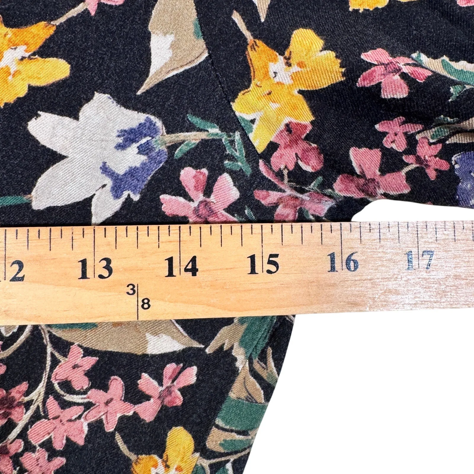 Zara Black Floral Faux Wrap Midi Dress Womens L Boho Fall Dark Florals - Image 9