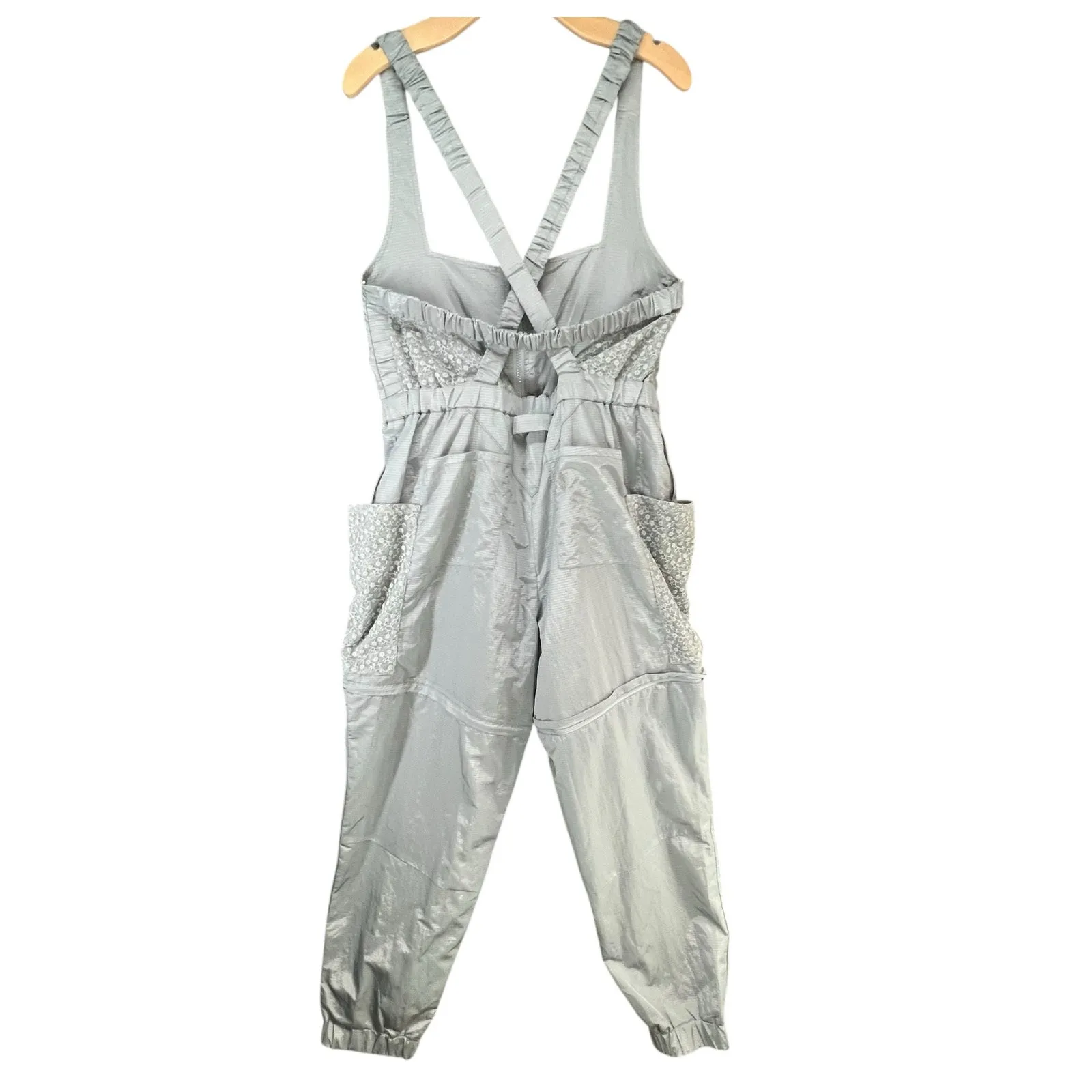 Free People Chaparral Convertible Hike Jumpsuit M Gray Utility Relaxed Overalls - Image 5