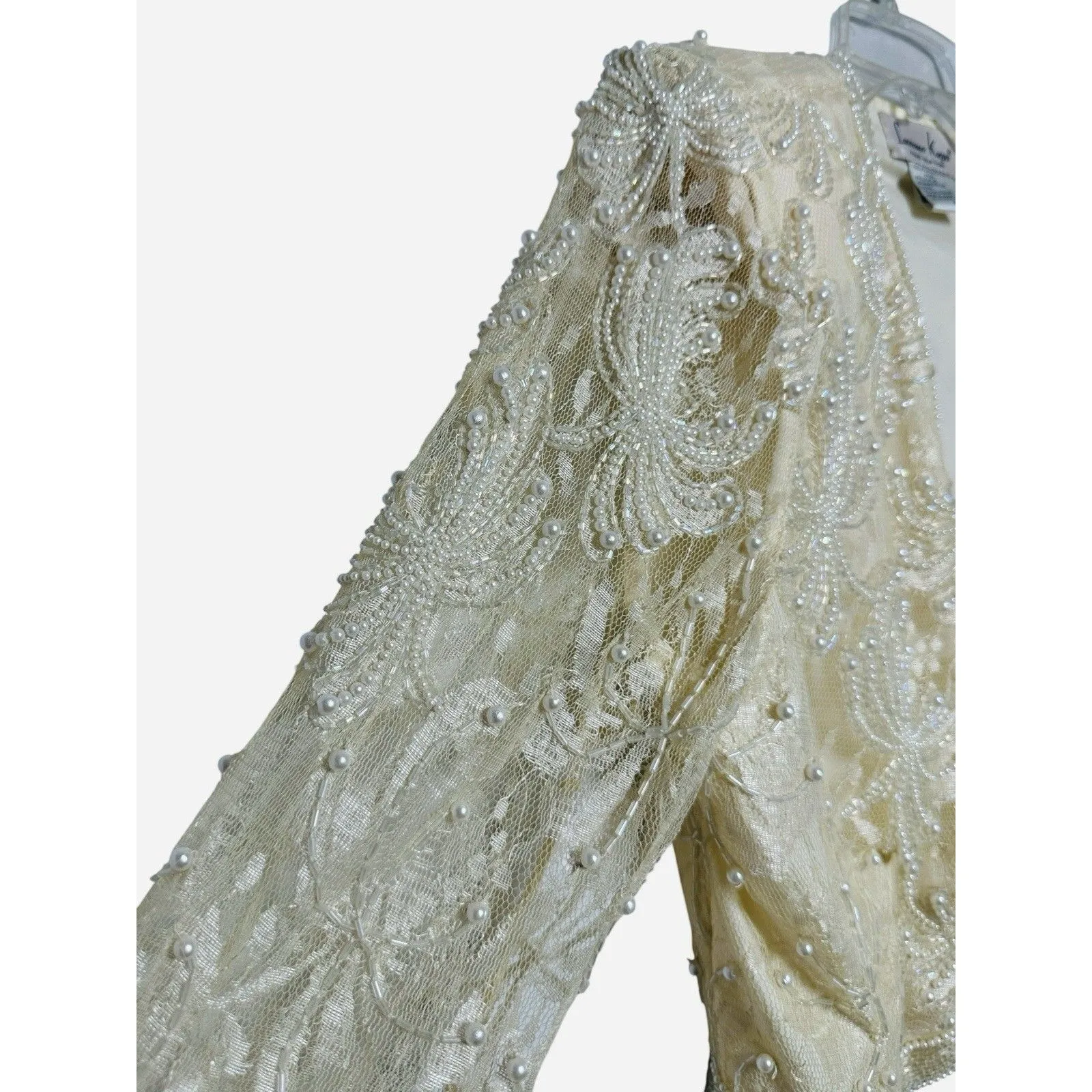 Vintage‎ Beaded Sequins Lace Glam Sheath Wedding Bride Cocktail Dress Sz Small - Image 14