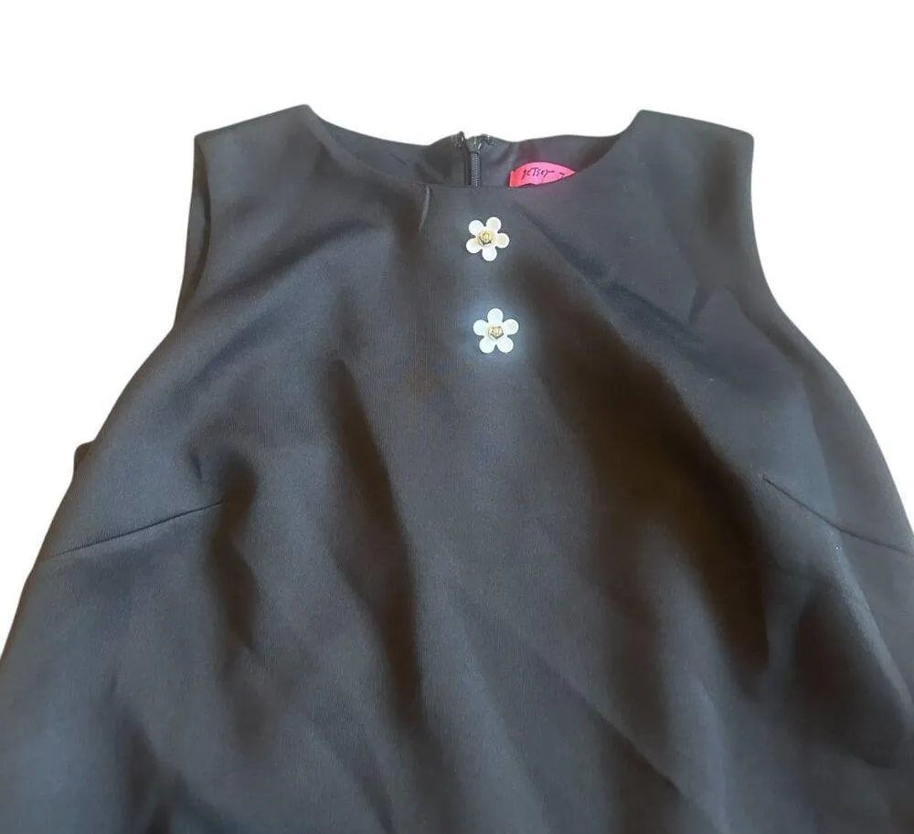 Betsey Johnson Black Shift Dress Daisy Buttons Mod Shift Fit Stretch Size 4 - Image 3