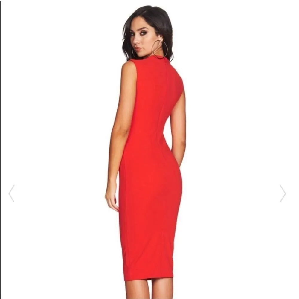 Nookie NEW Red Sweetheart Plunge Neck Bodycon Madonna Midi Dress In Cherry XS - Image 8