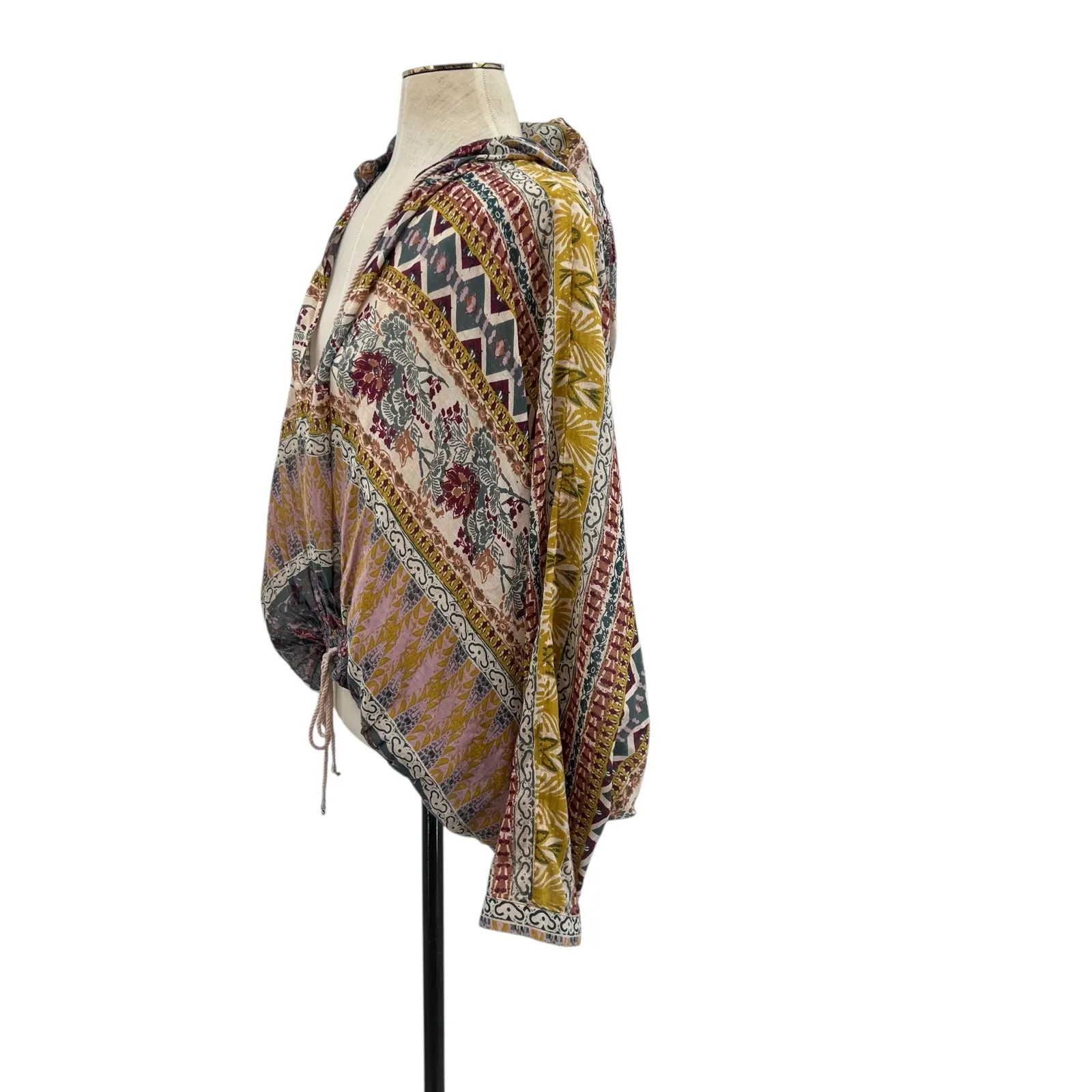 Free People Hold On Tight Gauze Pullover Top Hooded Floral Paisley XS Small‎ - Image 8