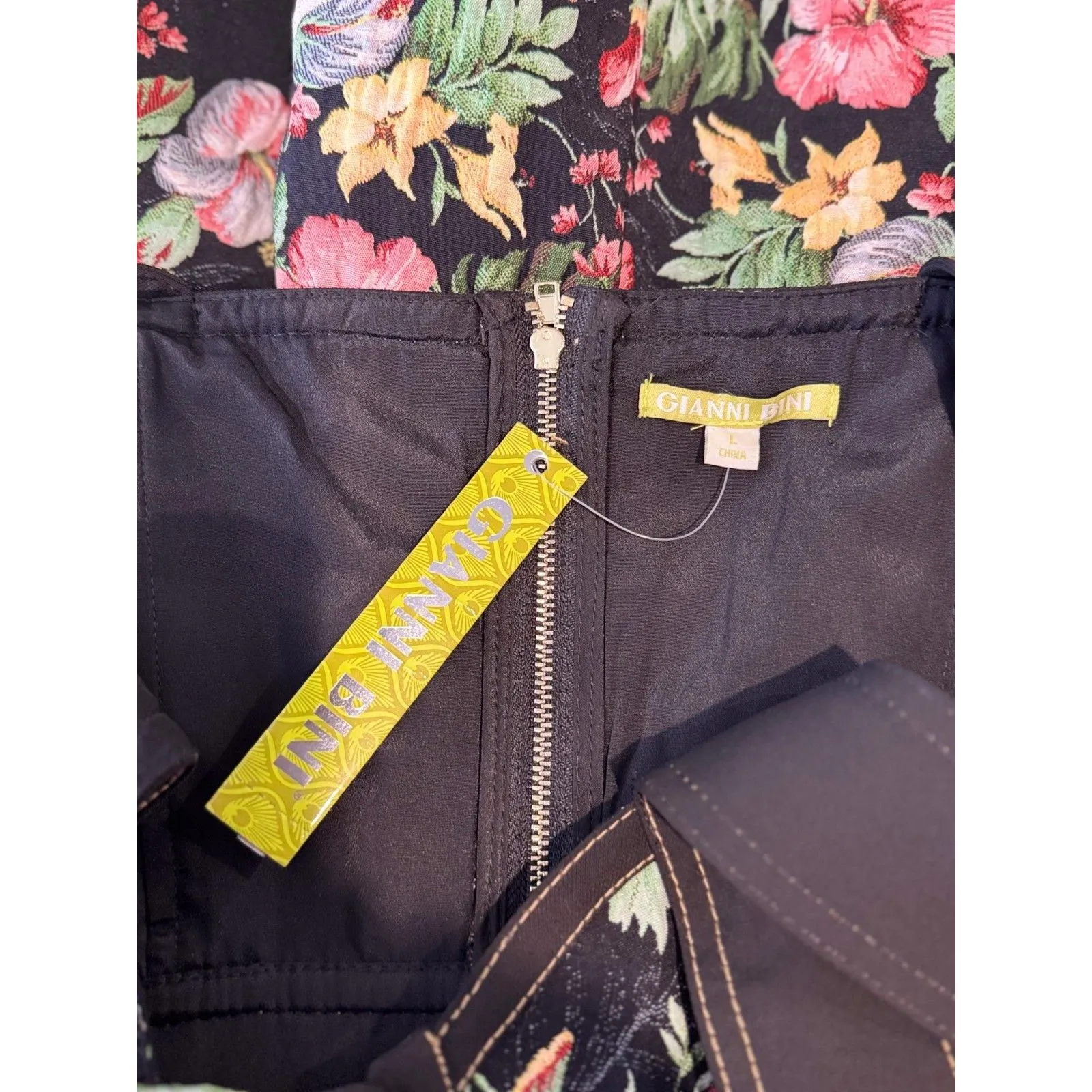 NWT Gianni Bini Dress Black Alexie Corset Mini Floral Cutout Fit Flare Large - Image 4
