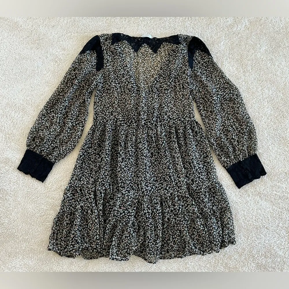 Topshop lace trim ditsy mini dress in multi size 6 - Image 5