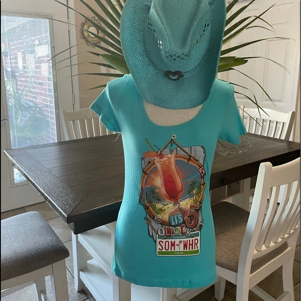 🍹 🦜 NWOT Margaritaville 5 o'clock Somewhere Tee Blue Size L - Image 2