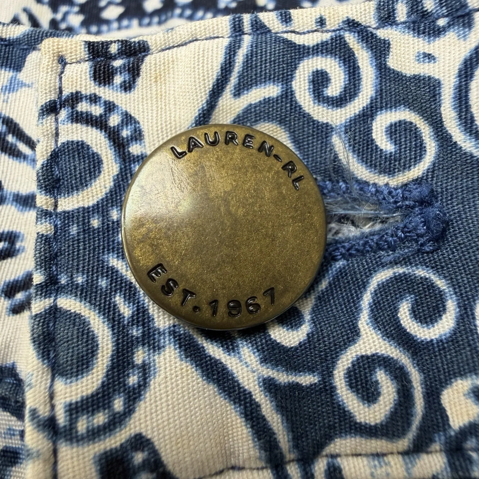 VTG Lauren Ralph Lauren Womens Blue Paisley Cropped Pants Size 8 Preppy Coastal - Image 14