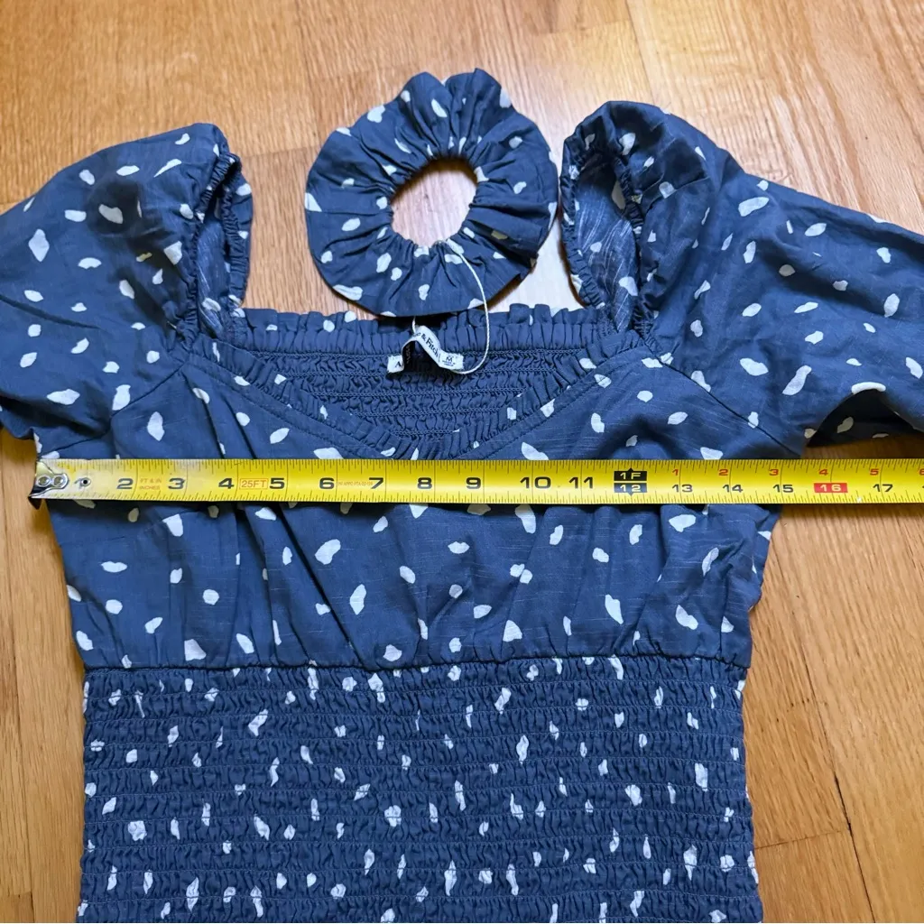 Abercrombie & Fitch Puff Short-Sleeve Smocked Waist Top Polkadot Blue M NWOT - Image 8