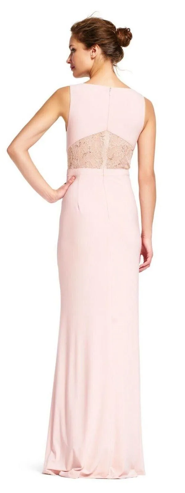 Illusion Lace Jersey Gown, Ice Pink - Image 2
