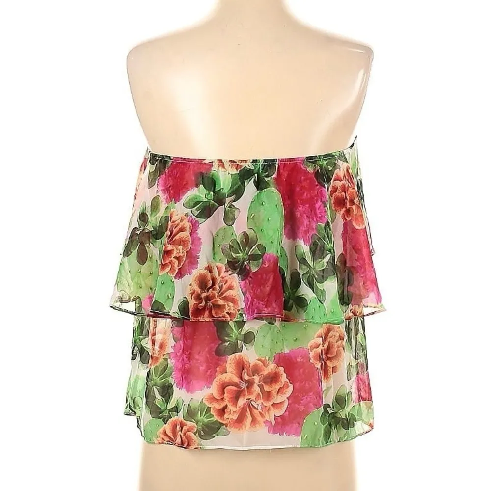 Show Me Your Mumu Tropical Floral Ruffle Strapless Off Shoulder Top Small - Image 3