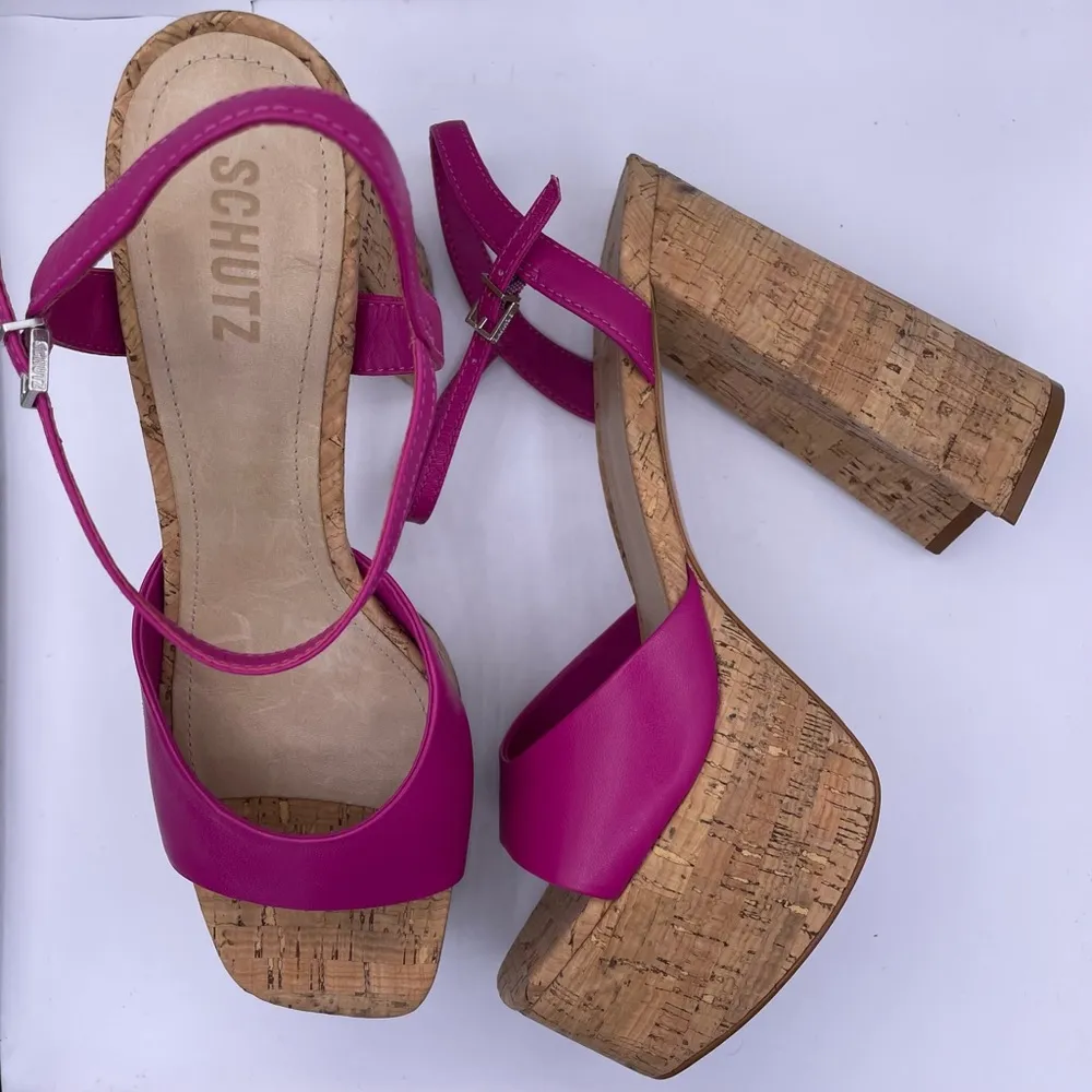 cork leather platform high heels women Size 11B - Image 10