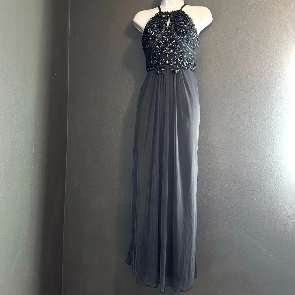Blondie Nites New w $169 Tags Dusty Blue Gray Maxi Formal Prom Gown Dress XS - Image 6