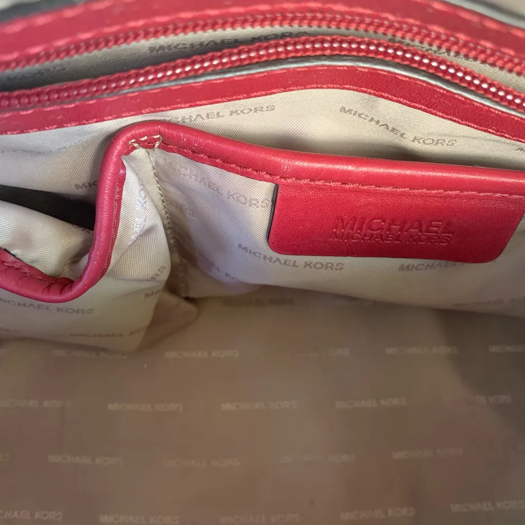 Michael Kors Mercer Medium Duffle Satchel  Cherry Red/Tan Leather - Image 10