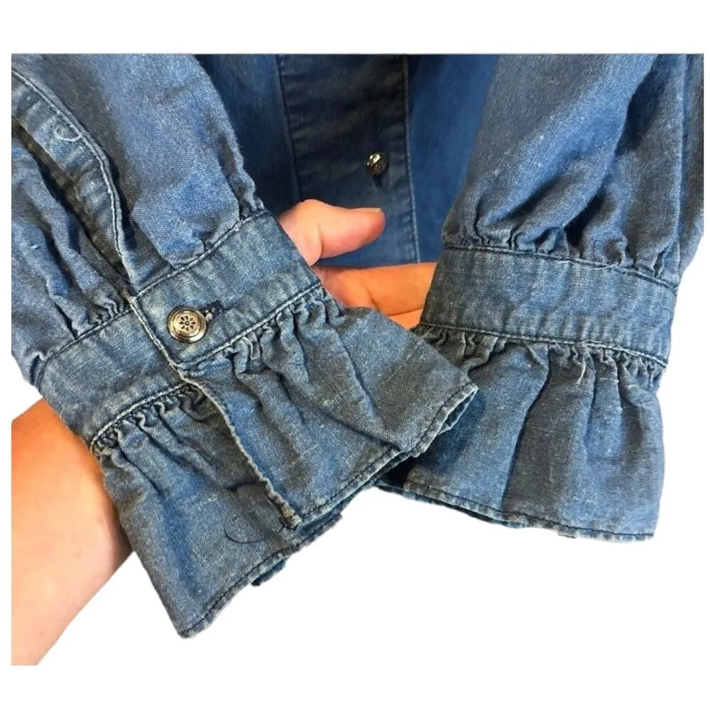 Vintage Victorian Y2K Denim ruffled shirt and cuffs size small - Image 7