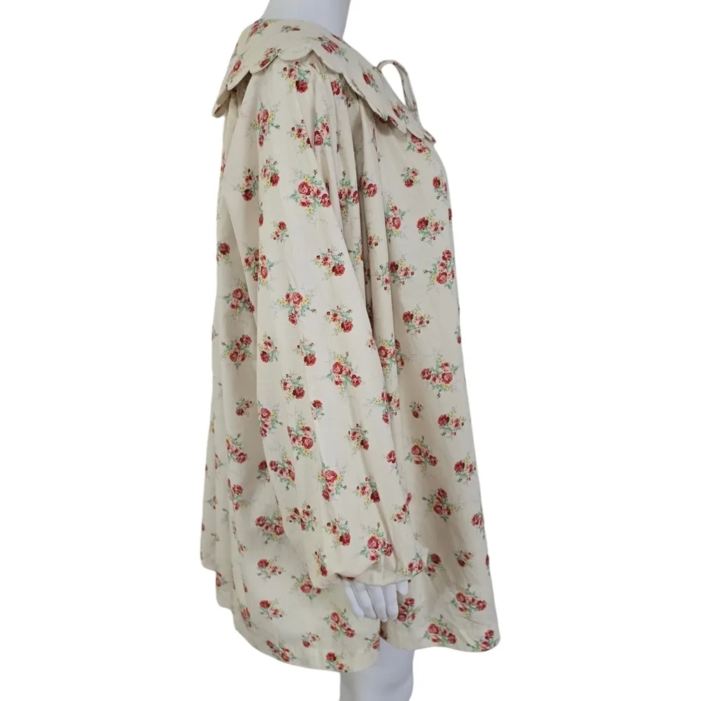 Mabel The Label Cream & Red Floral Collared Babydoll Mini Dress Size Small White - Image 5