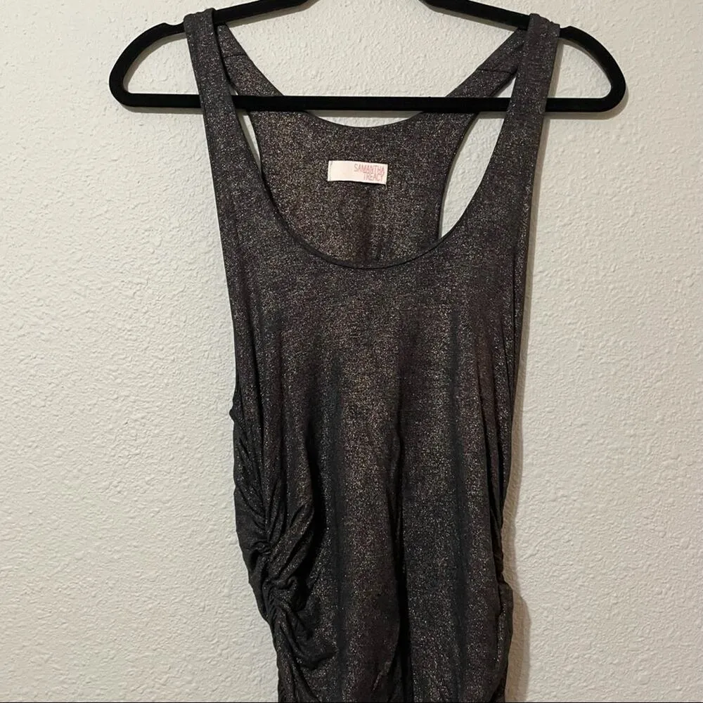 Tracy Reese Y2K Black Gold Ruched Bodycon Tank Mini Dress Womens Small Baddie - Image 9