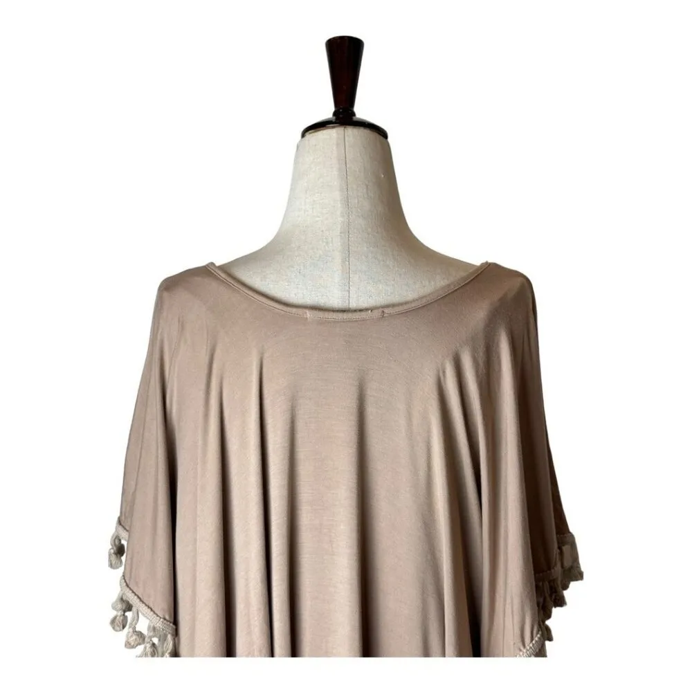 Anthropologie Eri And Ali Shirt Women Medium Tan Tasseled Dolman Top Boho Hippie - Image 7