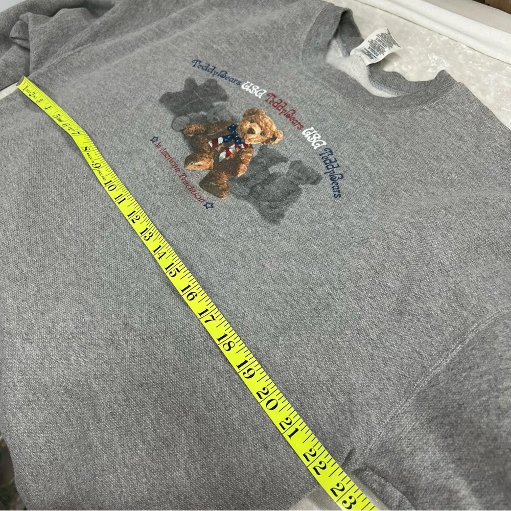 Vtg Jerzees Gray Bear Graphic large Crewneck Sweater USA American flag colorpop - Image 7