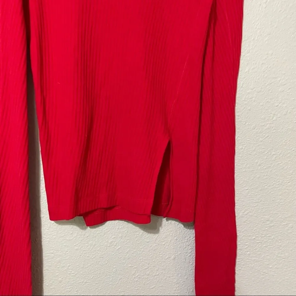 Helmut Lang Red Ribbed Knot Long Sleeve Slightly Cropped Sweater Womens S Casual - Image 9