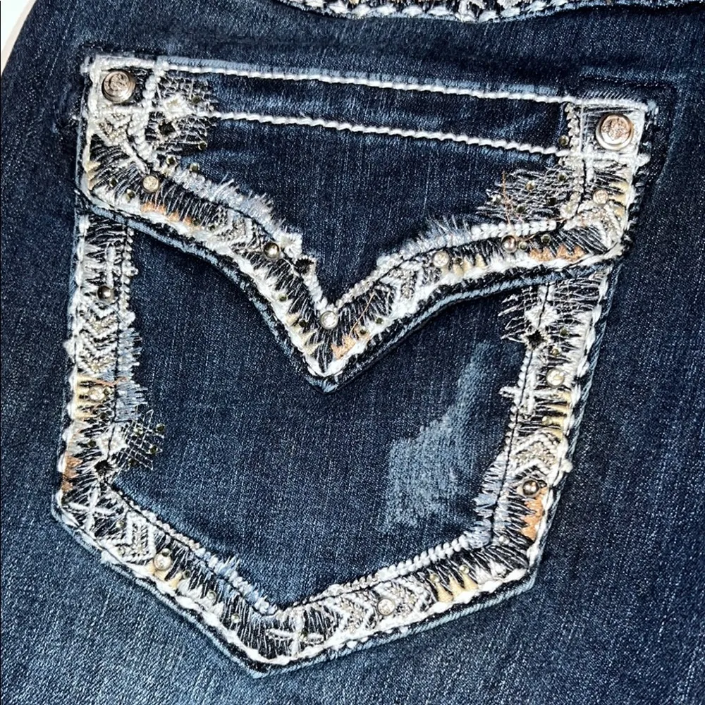 Grace Easy Fit Blue Boot Cut Jeans with Vintage Fade Embellished size 30 - Image 13