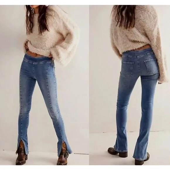 Free People We The Free Double Dutch Pull-On Slit Hem Jeans in Blue - Image 2