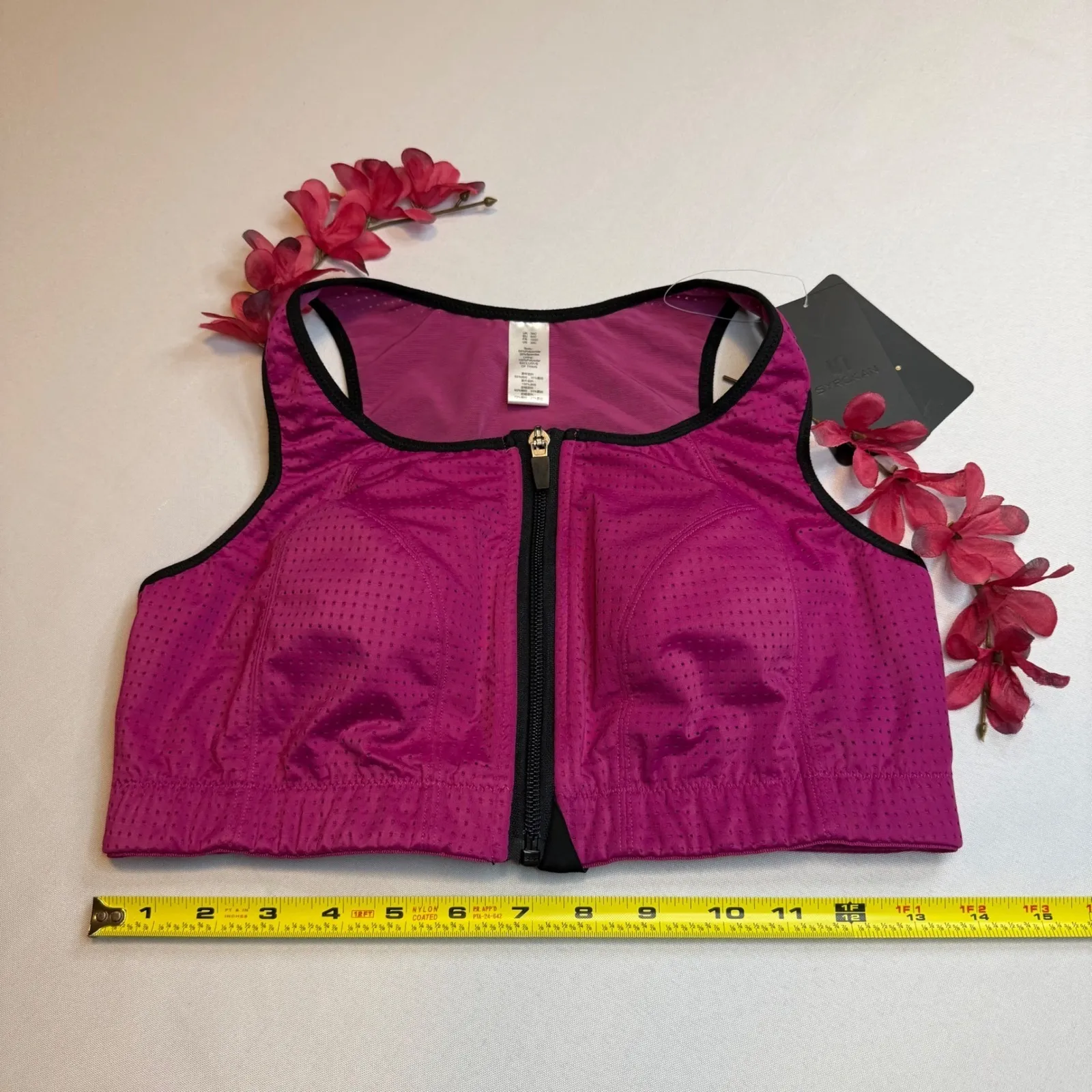 SYROKAN 38C NEW Zip Front Perforated Sports Bra High Support Fitness Activewear Pink Size 38 C - Image 2