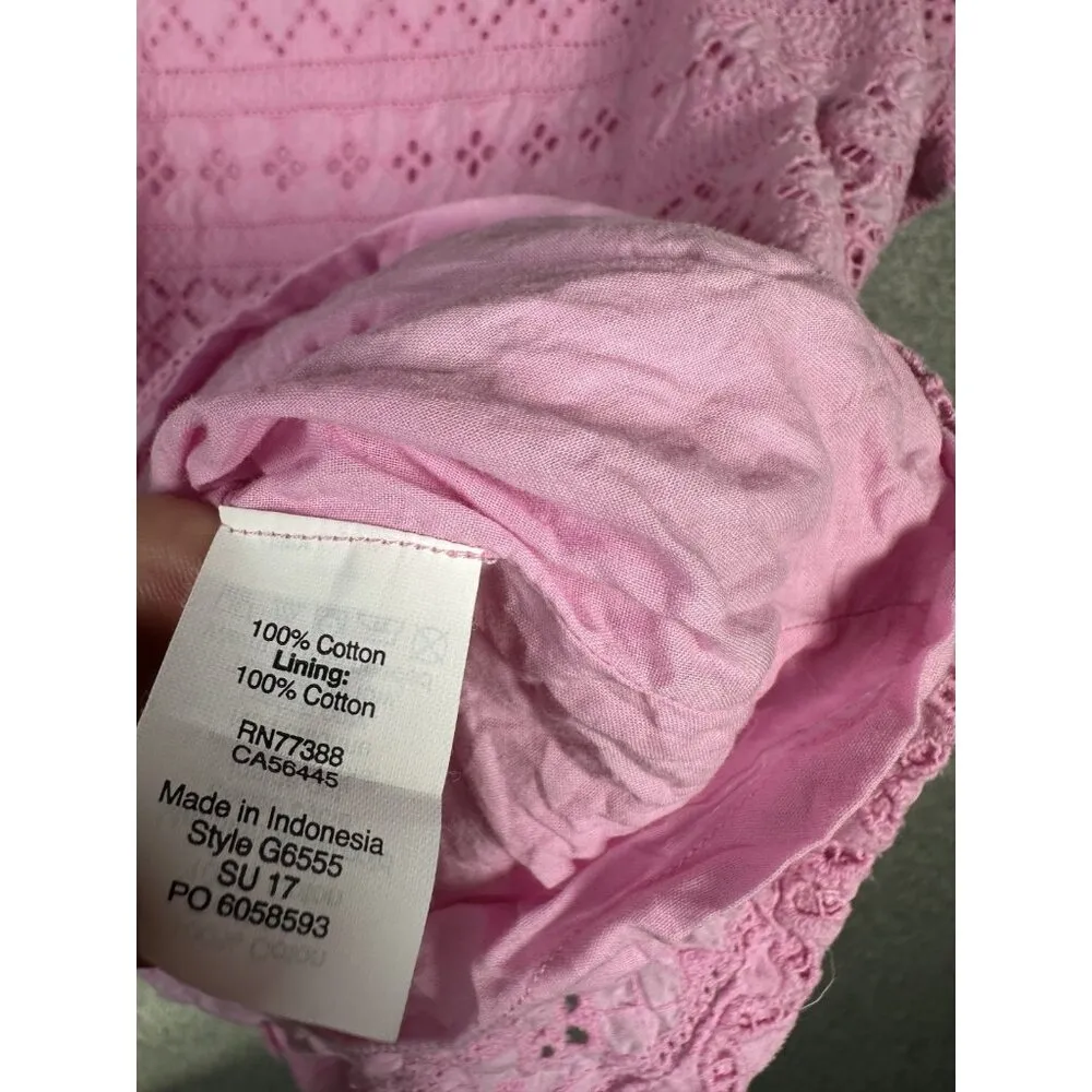 J. Crew Size 8 Womens Top Pink Lace Style Boho Short Sleeve Blouse Round Neck - Image 10