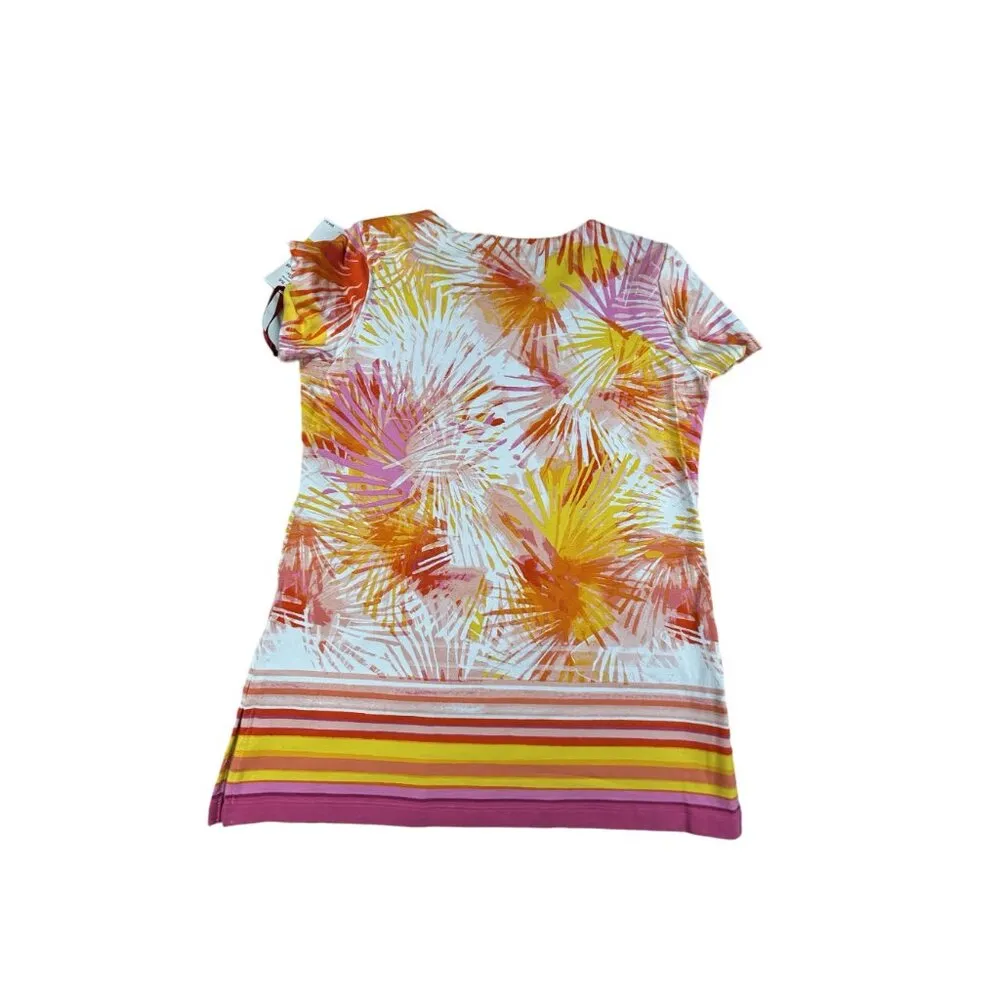 Ruby Rd. Tropical Print Top Women's S Sequin Accent Tunic Orange Yellow Pink - Image 4