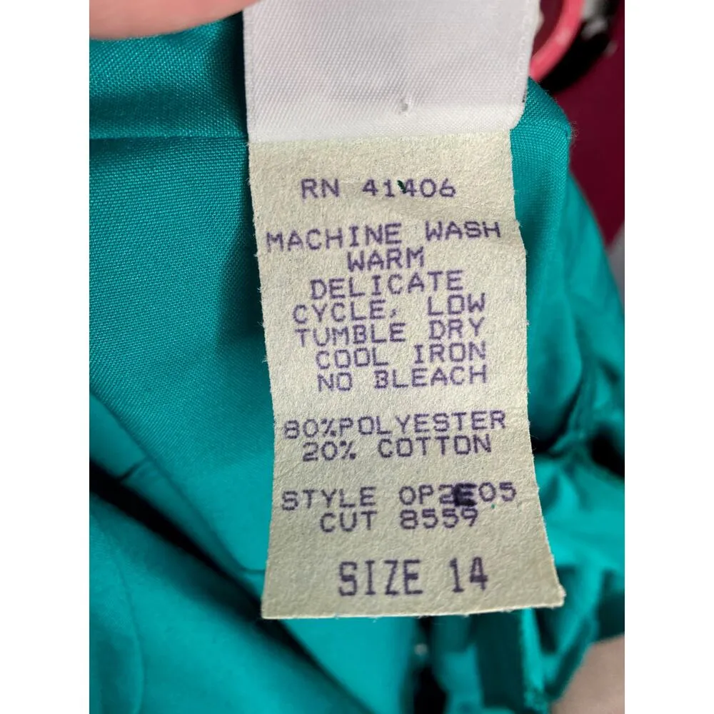 Shirt dress 1980s embroidered pockets swing skirt teal purple Green Size 14 - Image 14