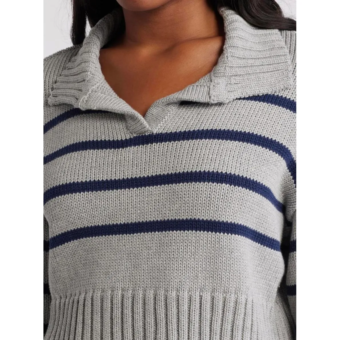 PacSun Callie Cotton Stripe Crop Polo Sweater Heather Gray XL - Image 9