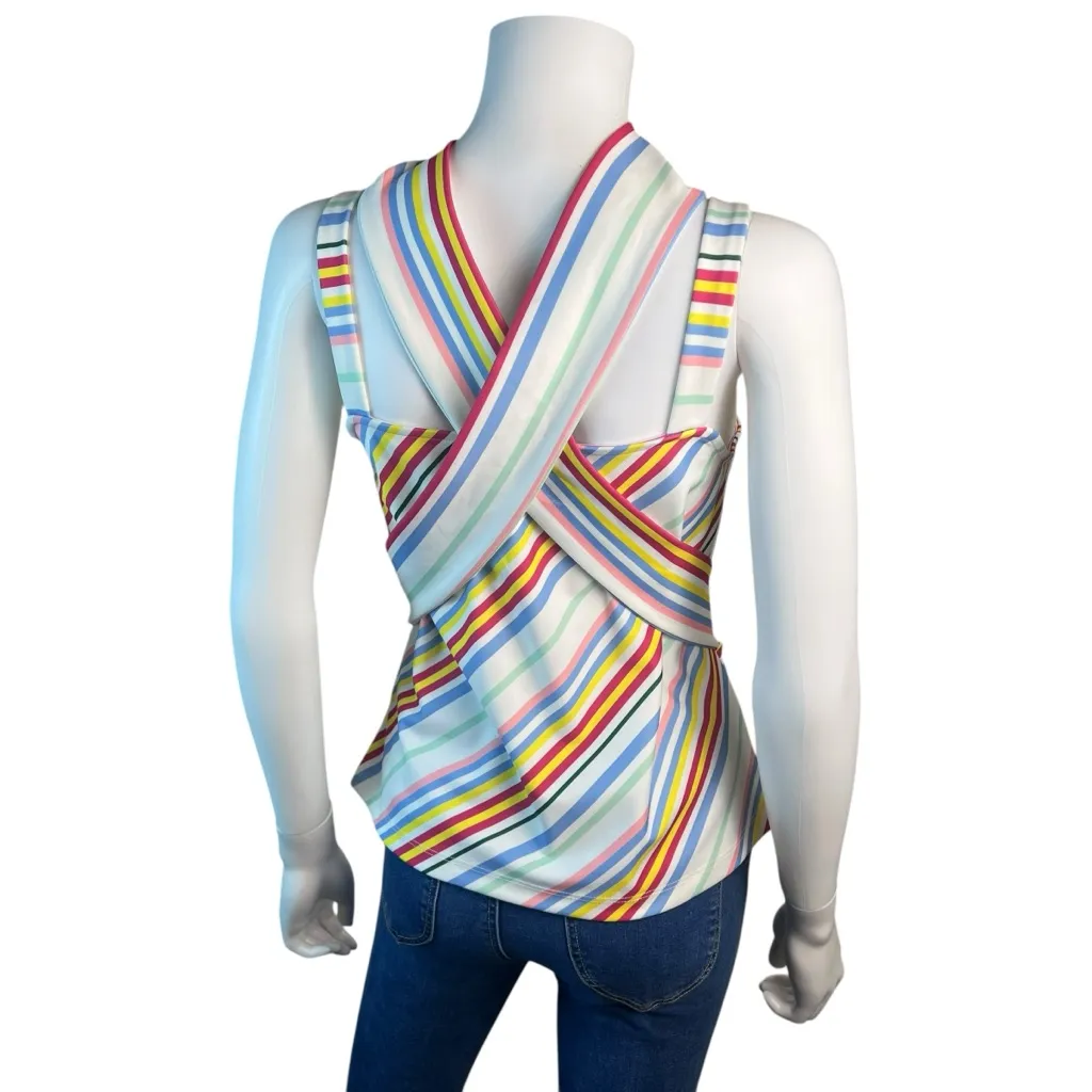 BOSTON PROPER: Rainbow Stripe Sleeveless Blouse with Long Tie Waist - Image 6