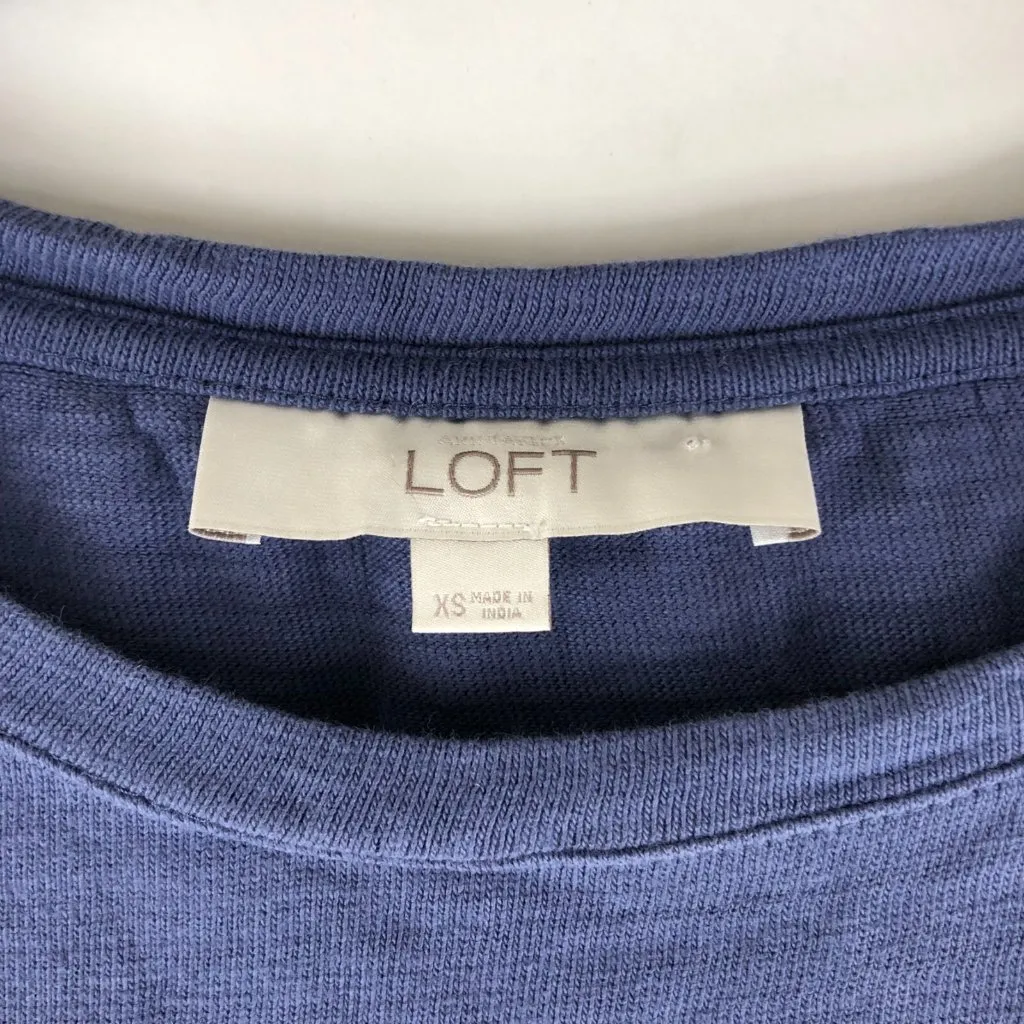 Ann Taylor LOFT Womens Sweater 3/4 Sleeve Cotton Crew Neck Pullover Blue XS - Image 3