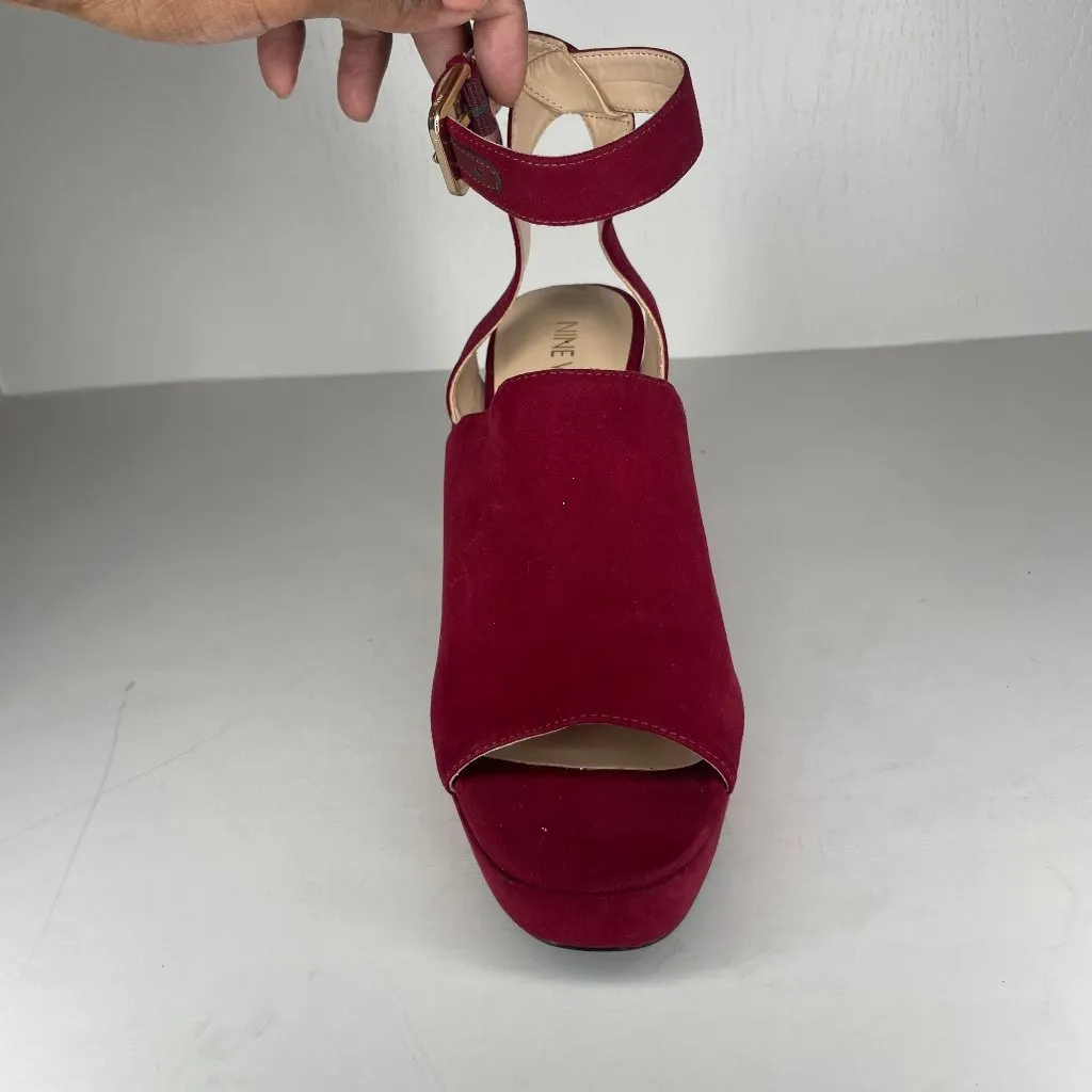 Burgundy Platform Strappy Peep Toe Sandal Heel Size 7 Feminine Y2K - Image 5