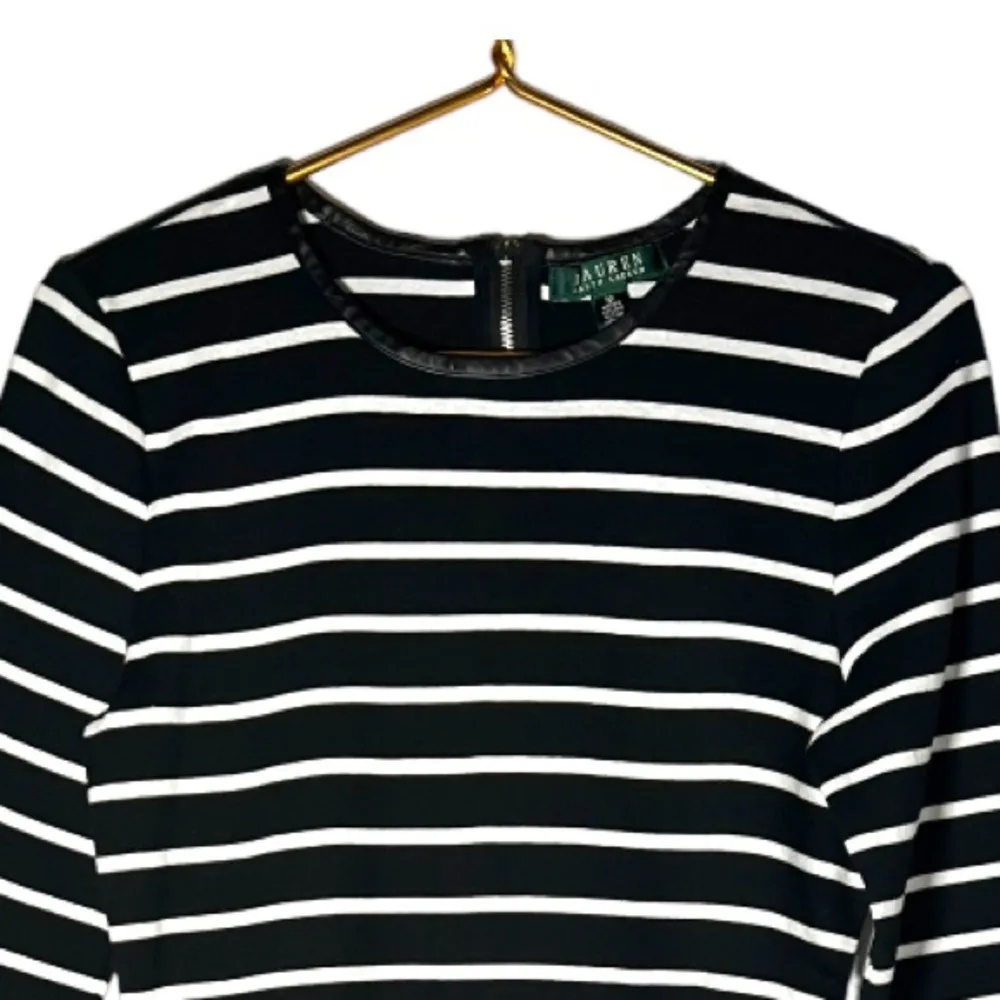 Lauren Ralph Lauren Women's Black White Striped Dress Size M Faux Leather Trim Size M - Image 10