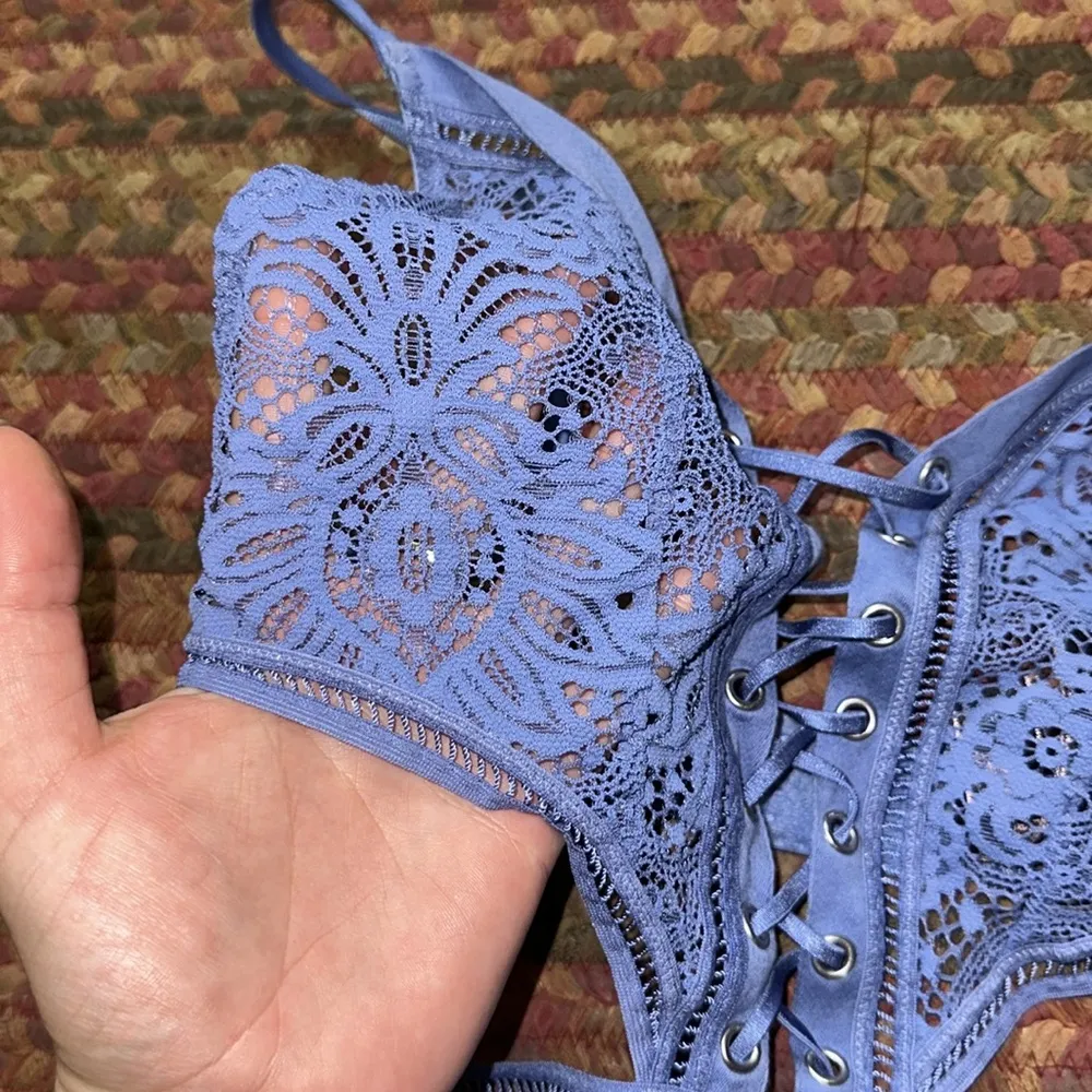VICTORIAS SECRET BLUE SEXY STRAPPY SHEER LACE BODYSUIT ONE PIECE - Image 9