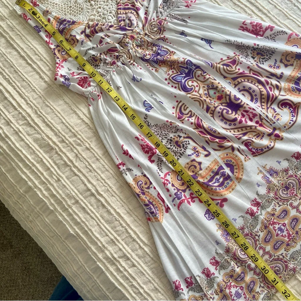 Y2K Vtg Crochet Boho Mini Dress Paisley Desert Pastels Indie S Small Forever 21 - Image 14
