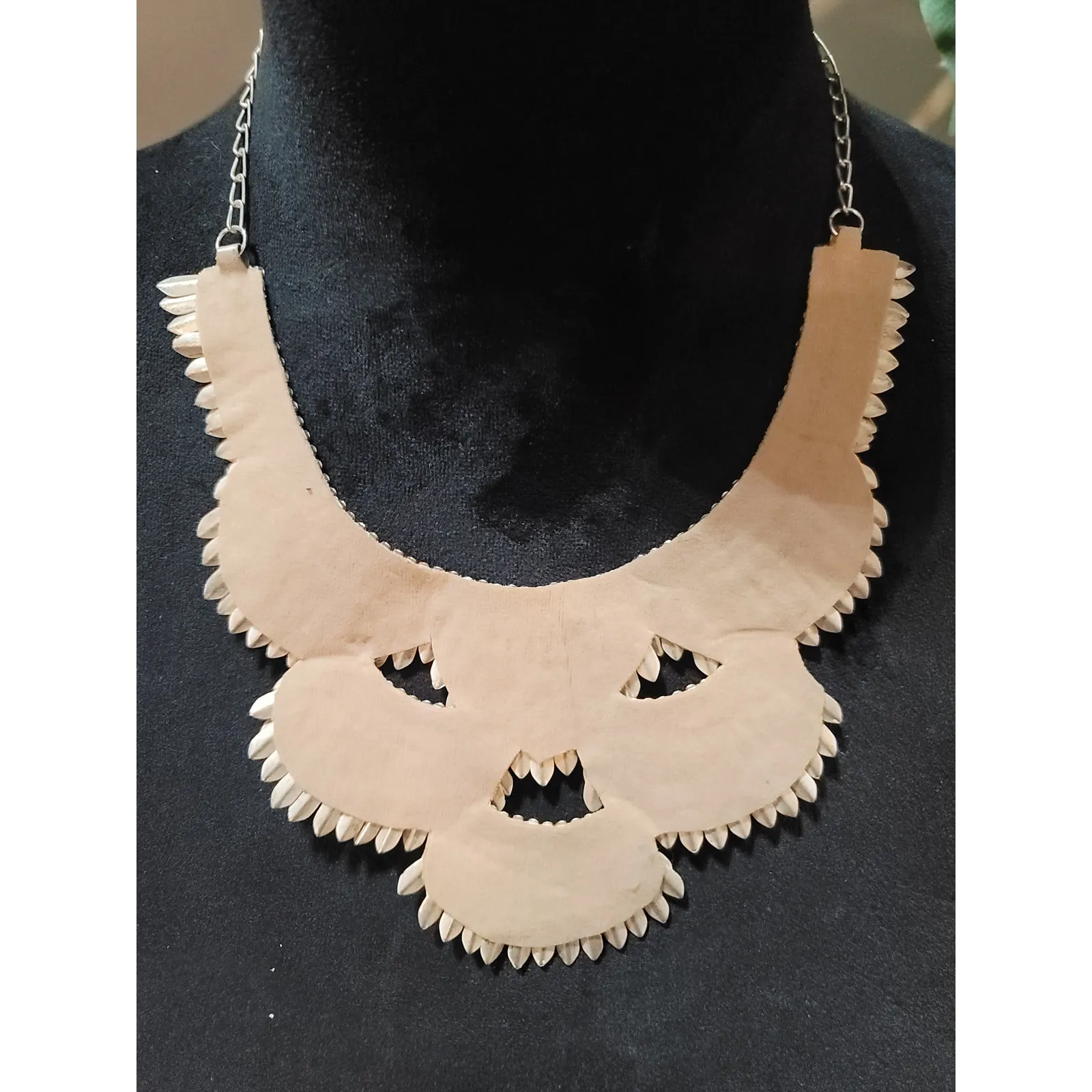 Women's Statement Layered Beaded Feather Design Necklace With Lobster Clasp Lock White - Image 7