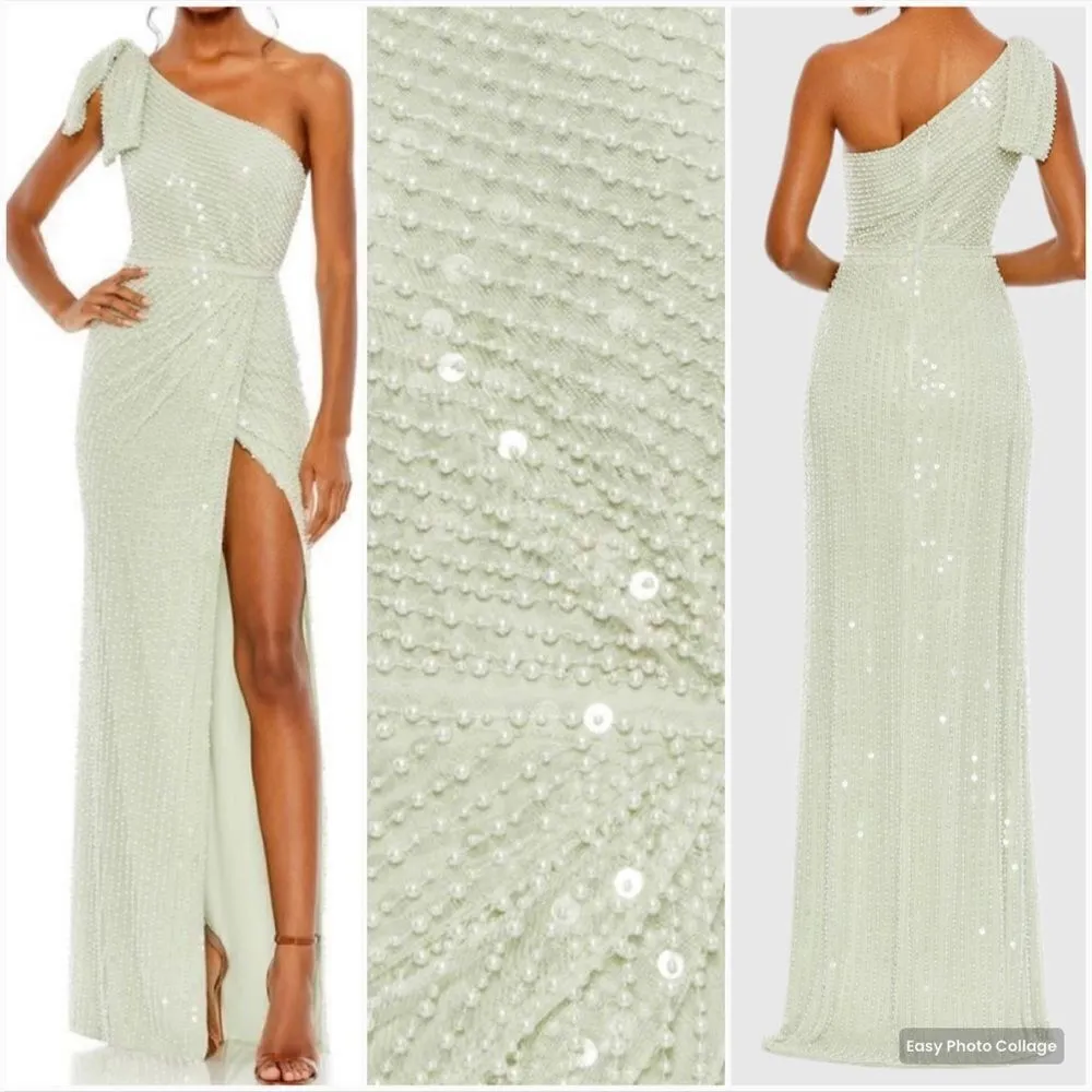 Mac Duggal 93735 Womens Green PEARL EMBELLISHED SOFT TIE ONE SHOULDER GOWN - Image 2