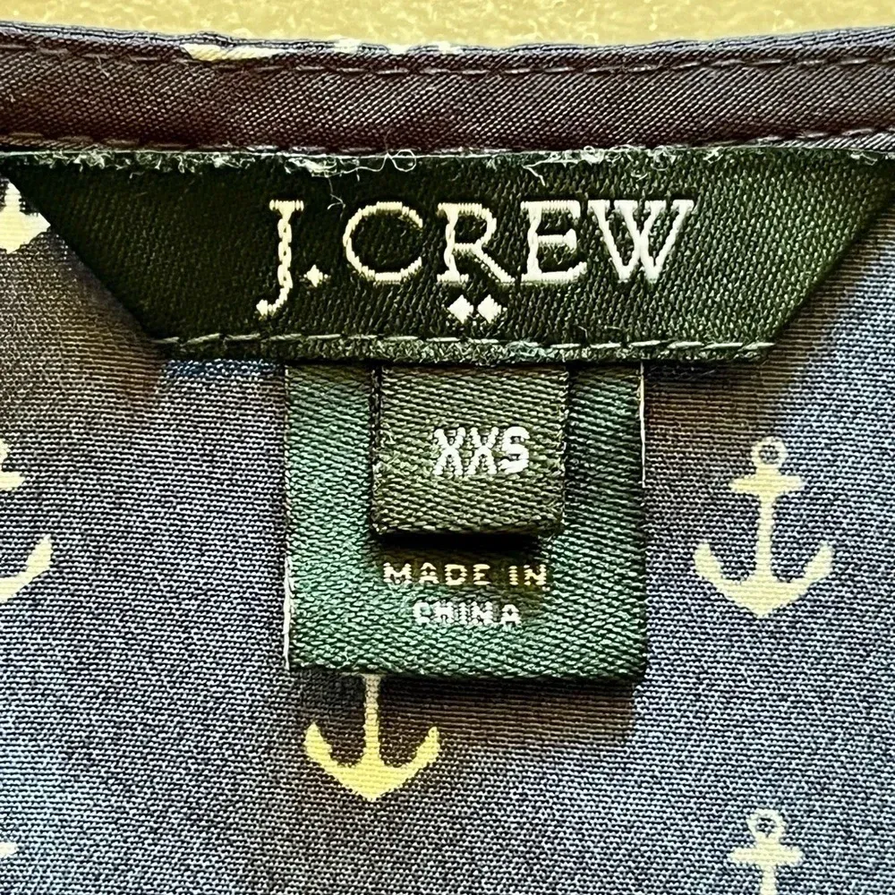 J.Crew Blue Anchor Print Blouse XXS | Nautical Coastal Preppy 3/4 Sleeve Top - Image 11