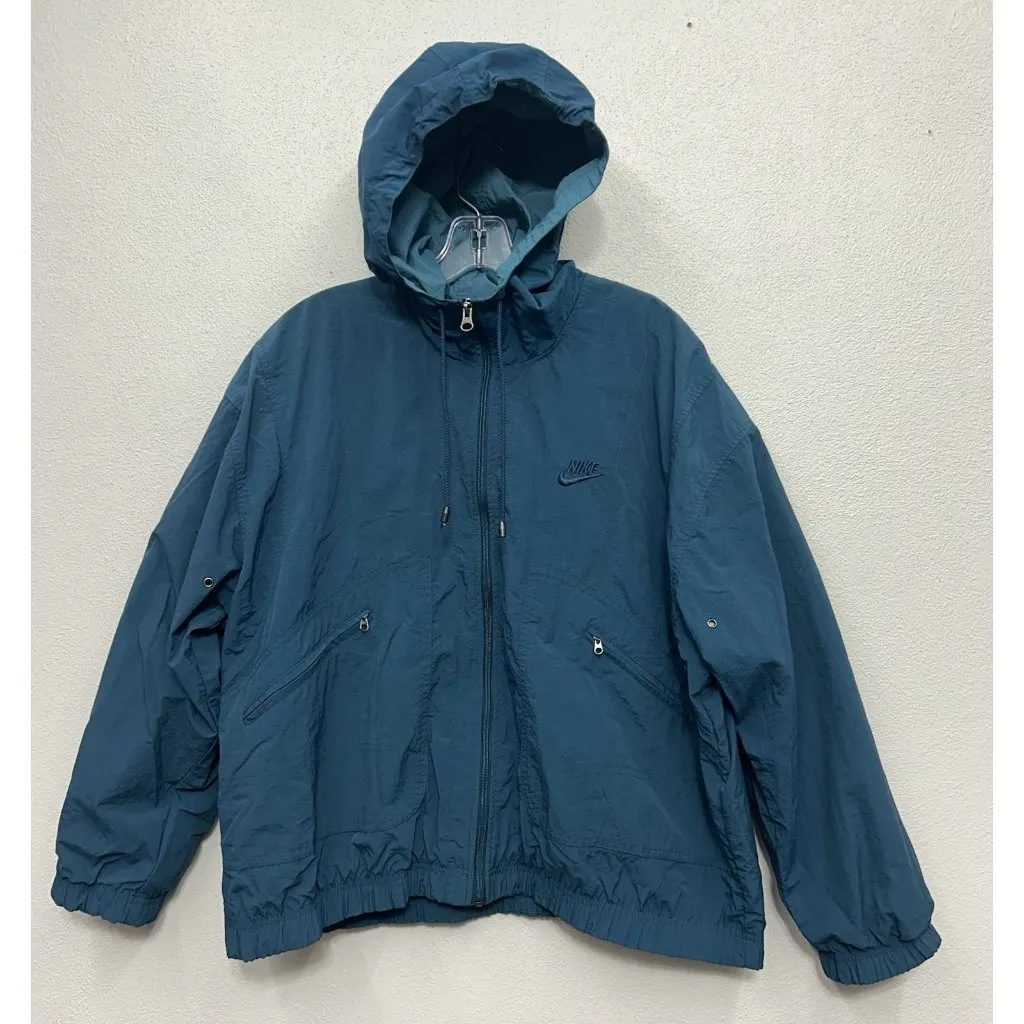 Vintage 90s Nike Jacket Women Medium 10-12 Teal Blue Track Windbreaker Boxy Coat - Image 2