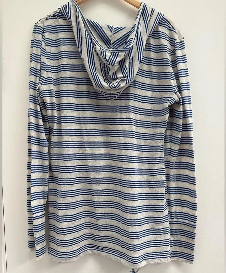 PRANA long sleeve blue striped hoodie shirt size XL - Image 5