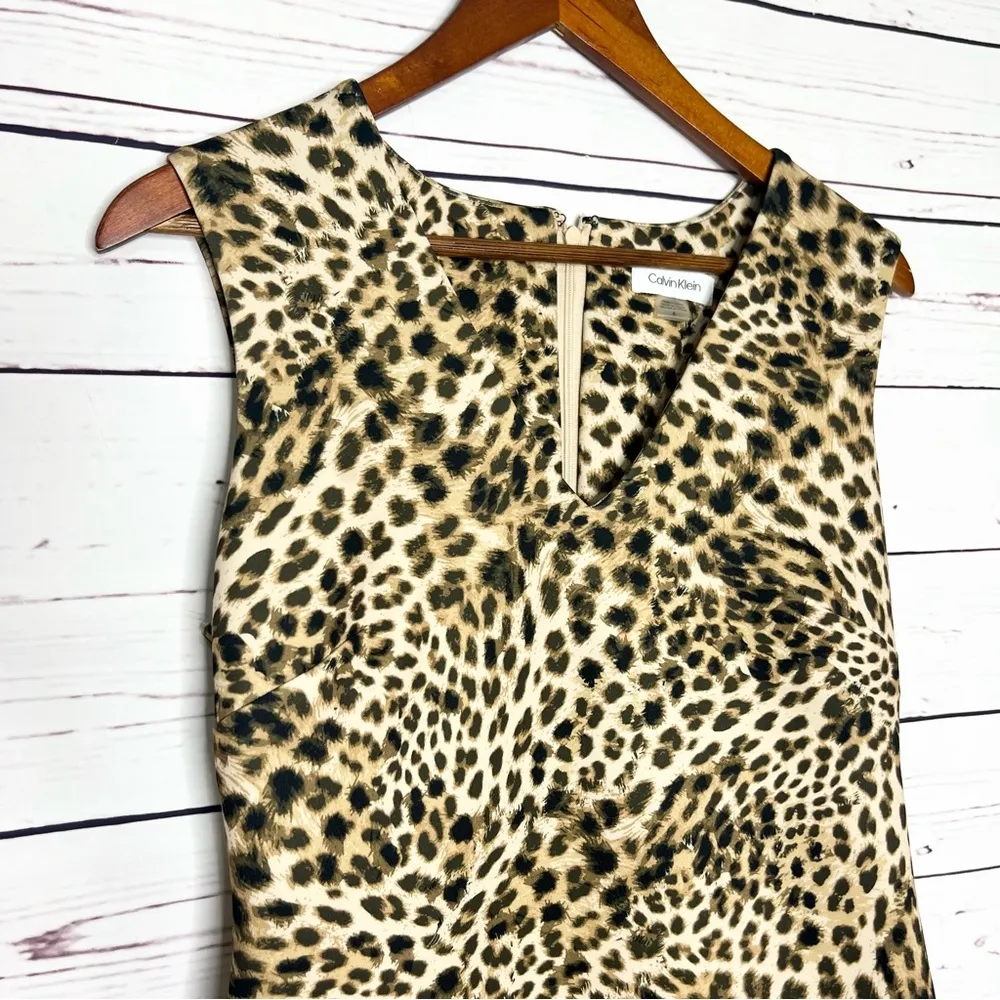 Calvin Klein Leopard Print Sheath Cocktail Dress Size 4 Small - Image 3
