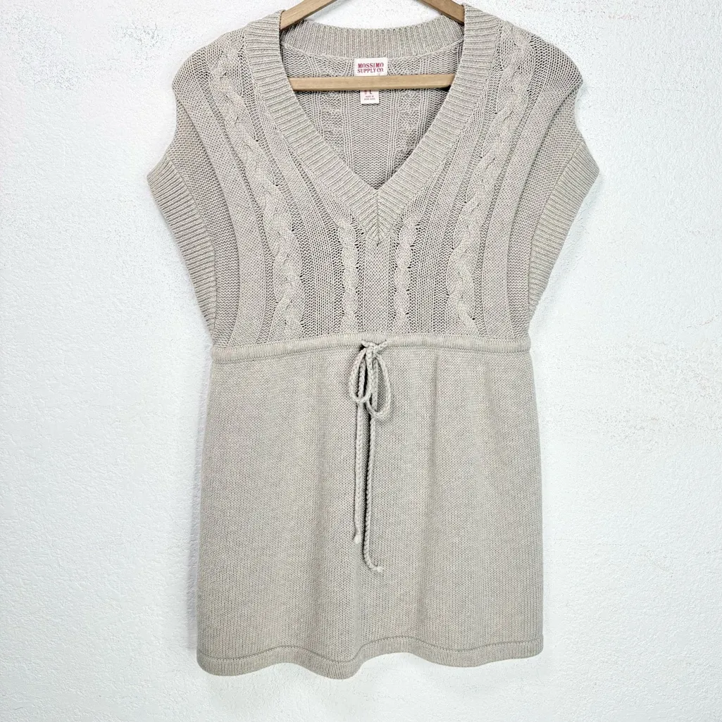 Mossimo Babydoll Cable Knit Sweater Dress Tunic L Earthy Neutral Soft Academia Tan Size L - Image 2
