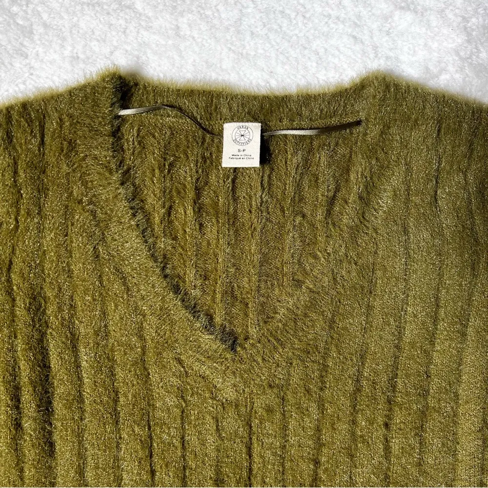 Urban Outfitters Martini Fuzzy Eyelash Olive Green Cropped Sweater - Image 2