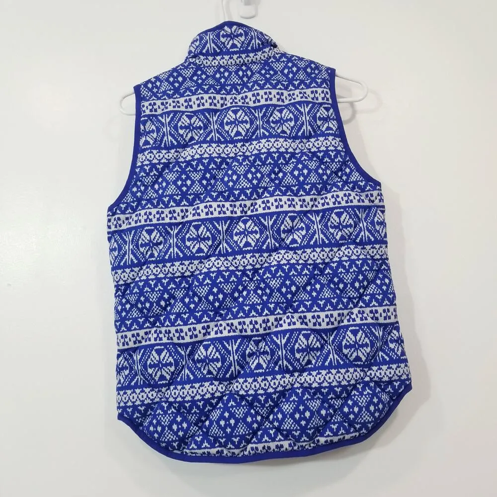 J. Crew Blue Fair Isle Quilted Printed Down Puffer Vest - Image 4