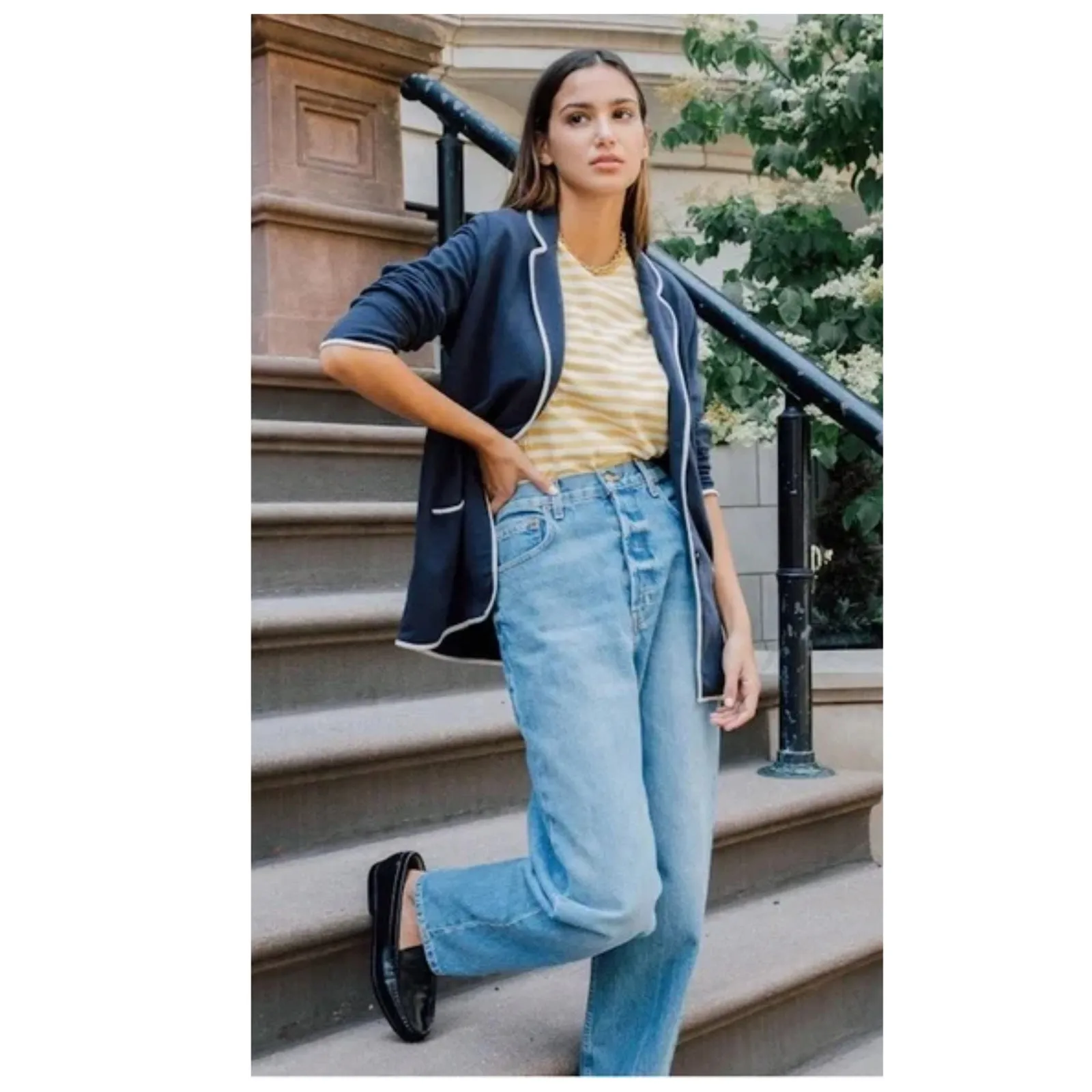 Kule The Syd Jersey Knit Blazer Size Small Blue - Image 4